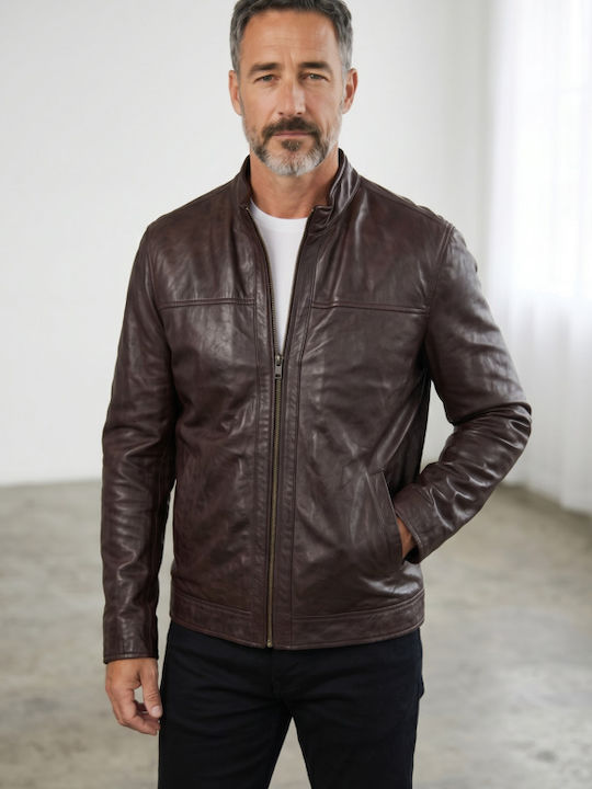 Newton Leather Δερμάτινο Μπουφάν Μπορντοκαφέ