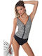 One Piece Swimsuit with Light Padding Animal Print Black
