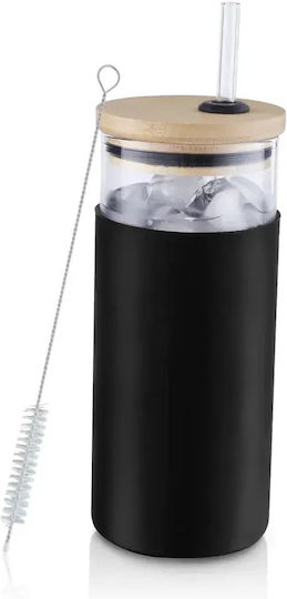 Cocktail/Trinken Wasser Glas Schwarz mit Strohhalm 550ml B10016