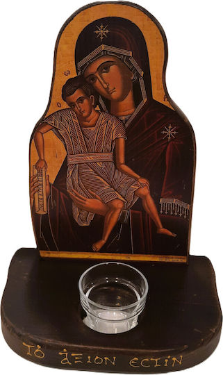 Wooden Oil Lamp Panagia Axion Esti Height 30cm Width 22cm Length 15cm