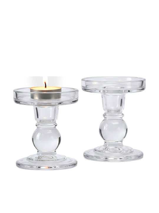 Relaxdays Set Suporturi Lumanari Din Sticlă În Culoare Transparentă 8.5x8.5x8.5cm 2 Bucăți