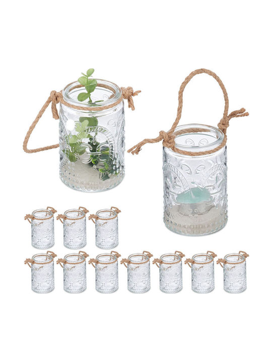 Relaxdays Set Suporturi Lumanari Din Sticlă În Culoare Transparentă 10.5x21.5x7cm 12 Bucăți