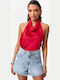 Women's Blouse Satin Drape Red