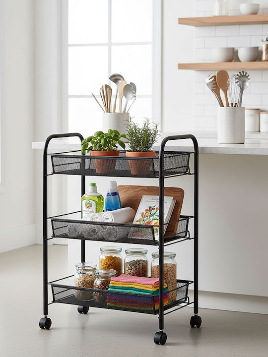 Relaxdays Troleu De Bucătărie Metalic Cu 3 Locuri Negru 43.5x26x62.5cm