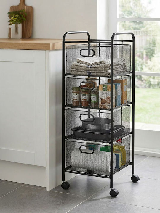 Relaxdays Troleu Bucătărie Metalic Capacitate 4 Negru 33x32x92.5cm