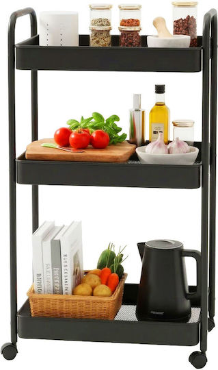 Relaxdays Kitchen Cart Metallic 3 Tiers Black 43x30x78cm