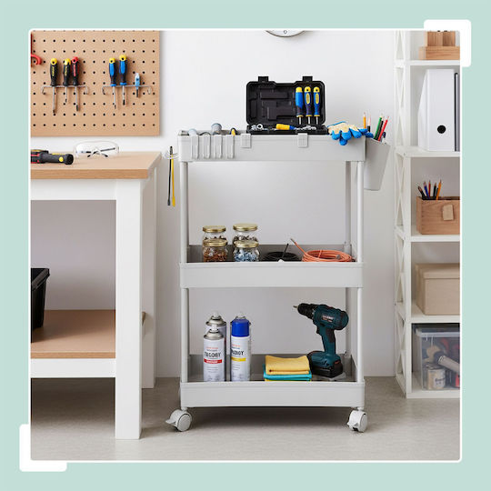 Relaxdays Τρόλεϊ Κουζίνας Πλαστικό 3 Θέσεων Λευκό 40x22x62.5cm