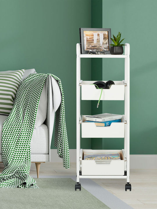 Relaxdays Troler Bucătărie Plastic Capacitate 4 Alb 32.5x40x85.5cm