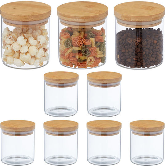 Relaxdays Set 9 Bucăți Vaze Utilizare Generală cu Capac Sticlă Transparentă 500ml 9 Bucăți
