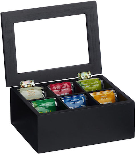 Relaxdays Caseta Pentru Ceai Cu Capac Din Lemn Negru 16x9x21.5cm