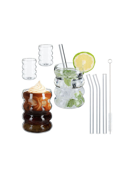 Relaxdays Set Pahare Cocteiluri Din Sticlă Cu Pai 350ml 4 Bucăți