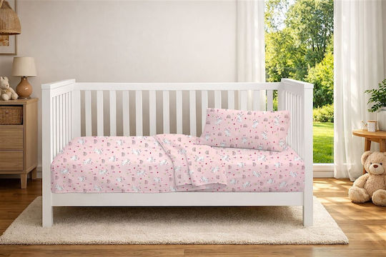 Dimcol Σετ Βρεφικά Σεντόνια Κούνιας Βαμβακερά Rabbit Garden 585 Πολύχρωμα 120x160εκ. 3τμχ