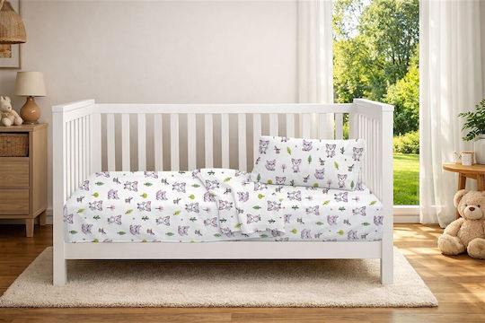 Dimcol Baby Crib Cotton Fitted Sheet Baby Foxes 594 White 70x140cm