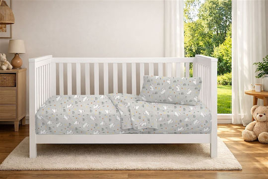 Dimcol Set Baby Crib Cotton Sheets Rabbit Garden Multicolour 120x160cm 3 Pieces