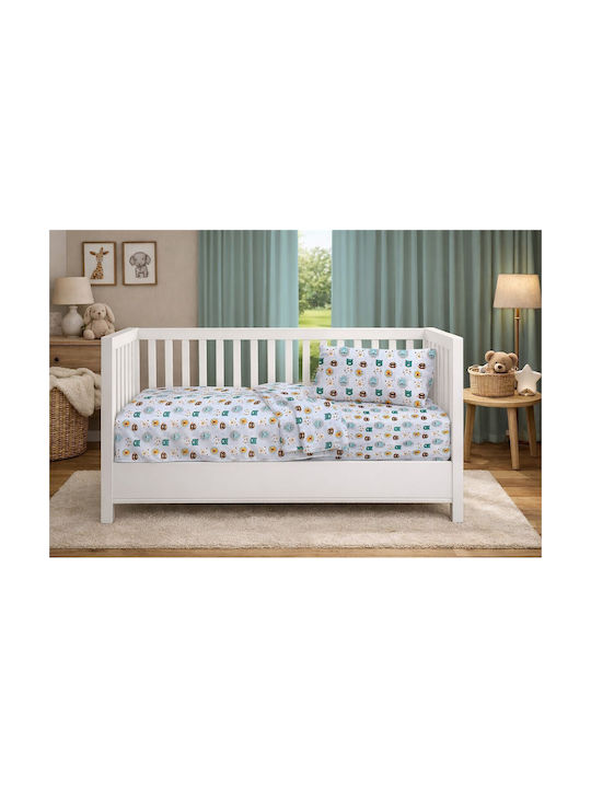 Dimcol Детски Чаршаф За Количка Памучен с Ластик Big Cats 28 Тюркоазен 70x140см