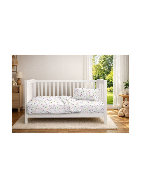 Dimcol Set Baby Crib Cotton Sheets Whimsical Mountainside 587 Multicolour 120x160cm 3 Pieces