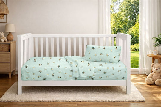 Dimcol Подредба Детски Чаршафи За Количка Памучни с Ластик Bear's Playtime 593 Зелени 70x140см