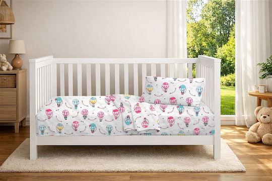 Dimcol Baby Crib Cotton Fitted Sheet Floating Zoo 597 White 70x140cm