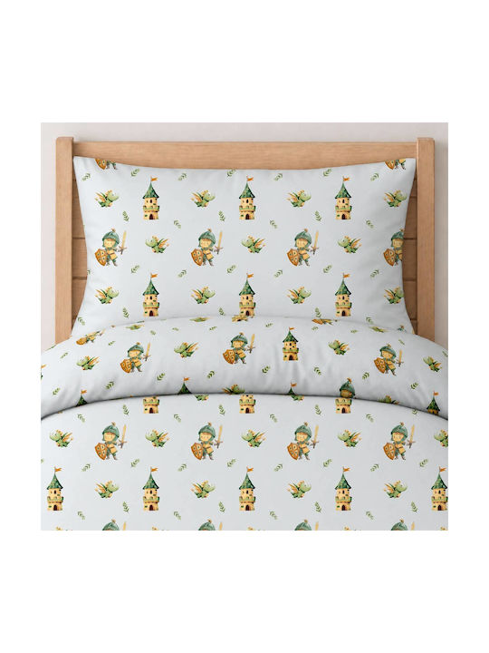 Astron Italy Single Set with Elastic Band Knight&Castle Light Blue 100x200cm Kids Sheets
