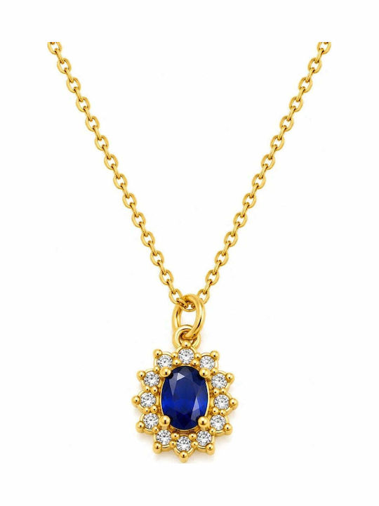 Bizou-Shop Necklace From Gold Plated Steel With Blue Zircon
