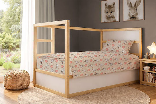 Dimcol Σετ Σεντόνια Μονά Βαμβακερά Floating Bunny 714 Beige-salmon 160x240cm 2τμχ