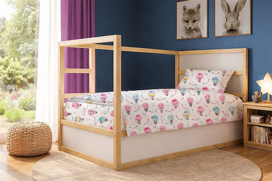 Dimcol Kinderbettlaken Set Baumwollene The Floating Zoo 597 Weiß-Rosa 160x240cm 2 Stück