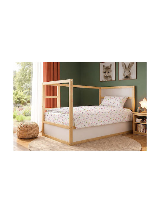 Dimcol Single Cotton Sheet Set Whimsical Mountainside 587 White-pastel Lilac 160x240cm 2 Pieces