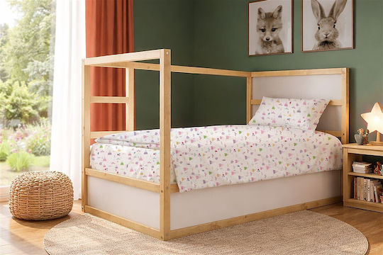 Dimcol Kinderbettlaken Set Baumwoll Weiß-Pastell-Lila 160x240cm