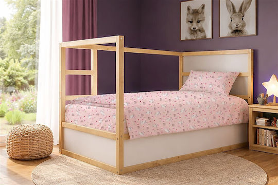 Dimcol Set Kinderbettlaken Baumwollrabbit Garden 585 Rosa 160x240cm 2 Stück