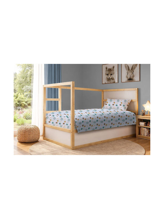 Dimcol Single Cotton Sheet Set Big Cats 28 Light Aqua 160x240cm 3pcs