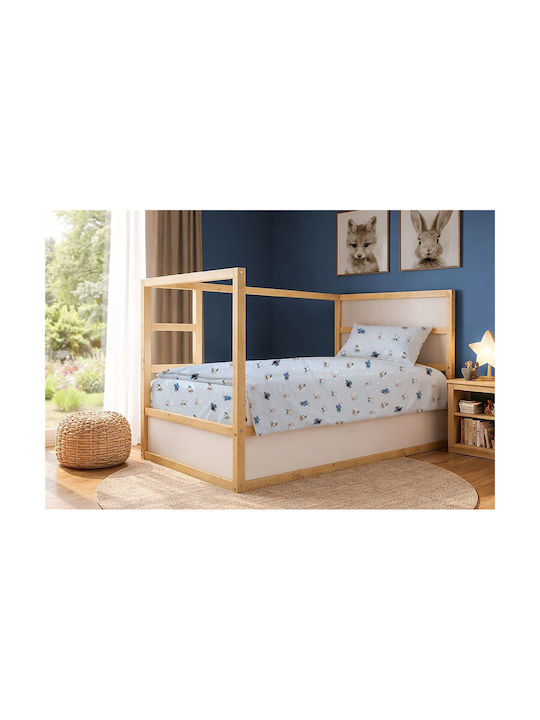 Dimcol Σετ Σεντόνια Μονά Βαμβακερά Bear's Playtime 591 Sky Blue 160x240cm 2τμχ