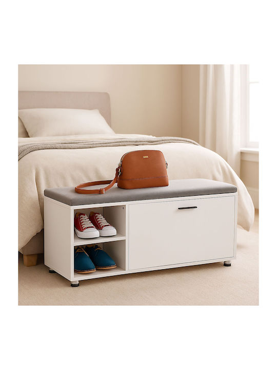 Mobilier Hol cu Suport pentru Pantofi Dulap și Bancă Alb Gri 100x35.5x48.5 cm