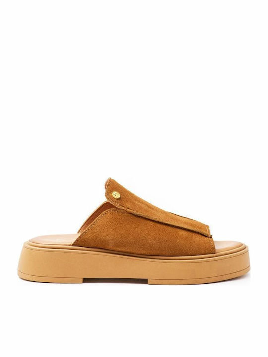 Δερμάτινα Γυναικεία Ανατομικά Σανδάλια Flatforms Ταμπά