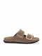 Leather Women's Flat Sandals Khaki SIENNA-60302K