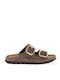 Leather Women's Flat Sandals Brown
