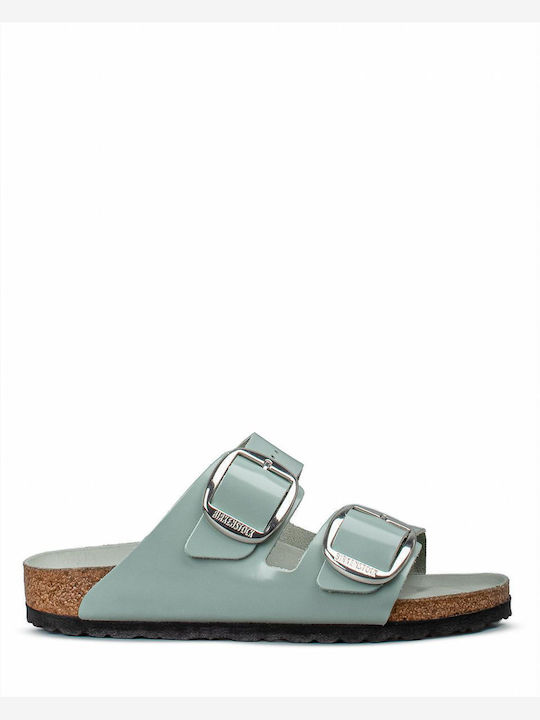 Big Buckle Leather Women's Sandals Green
