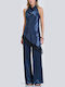 Women's Satin Sleeveless Drape Top Blue