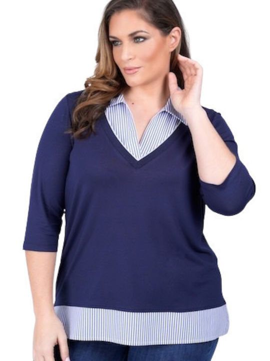 Damen Polo Bluse Gestreift Blau