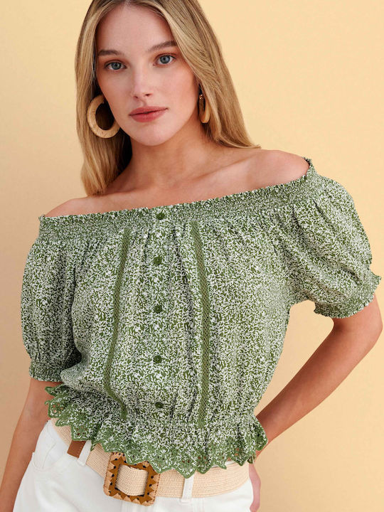 Women's Blouse Off-Shoulder Green
