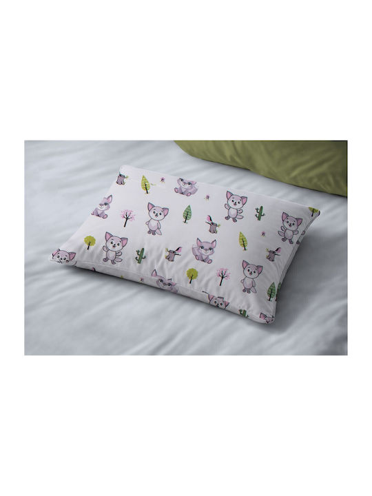 Dimcol Baby Foxes 594 Παιδική Μαξιλαροθήκη από 100% Βαμβάκι 50x70εκ. White-pastel Lilac