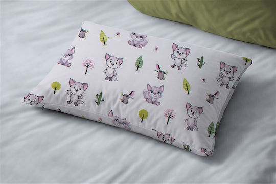 Dimcol Baby Foxes 594 Fata De Pernă Pentru Copii Din 100% Bumbac 50x70cm Alb-Pastel Liliac