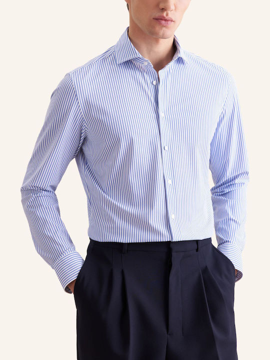 Long Sleeve Shirt in Narrow Fit Striped Blue