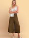 Women's Zip Culottes with Rubber Band Green
