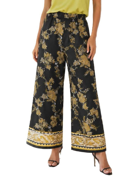 Women's Pantaloons with Rubber Band in Loose Fit Floral Black