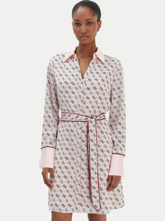 Guess Mini Shirt Dress Satin Wrap Pink
