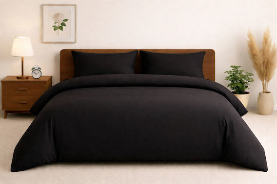 Glossier Σετ Κουβερλί Υπέρδιπλο Βαμβακερό Black 220x240cm 3τμχ
