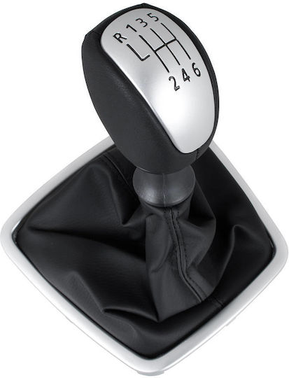 Renault Laguna Iii 07-15 Black Silver Gear Shift Knob + Black Gaiters Silver Frame 6 Speeds