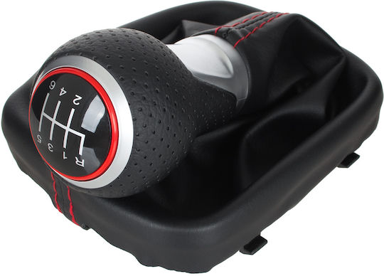 Audi A3 8p 03-12 Black Eco Leather + Silver 6-speed Gear Shift Knob + Black Red Thread Gaiter