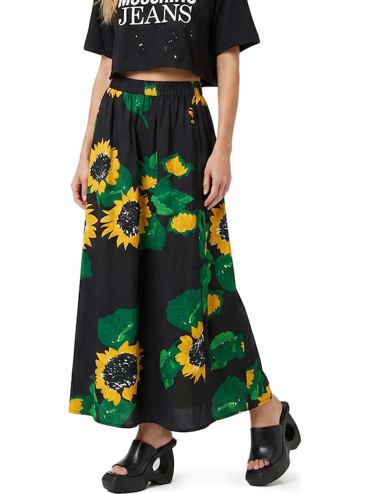 Moschino Denim Hohe Taille Midi Blumenrock Gelbes Blaues Grünes Moschino Denim Hohe Taille Midi Blumenrock Gelbes Blaues Grünes