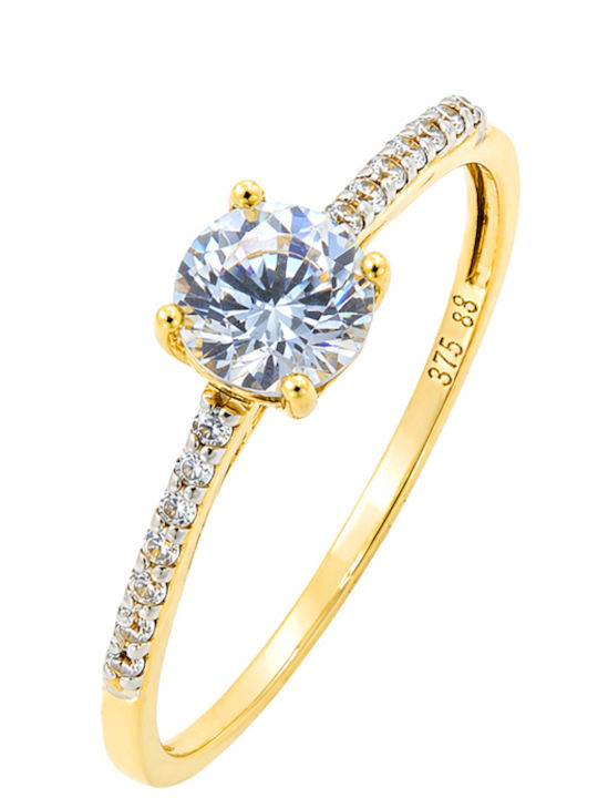 Einzelner Steine Ringe aus Gold 9K mit Zirkon